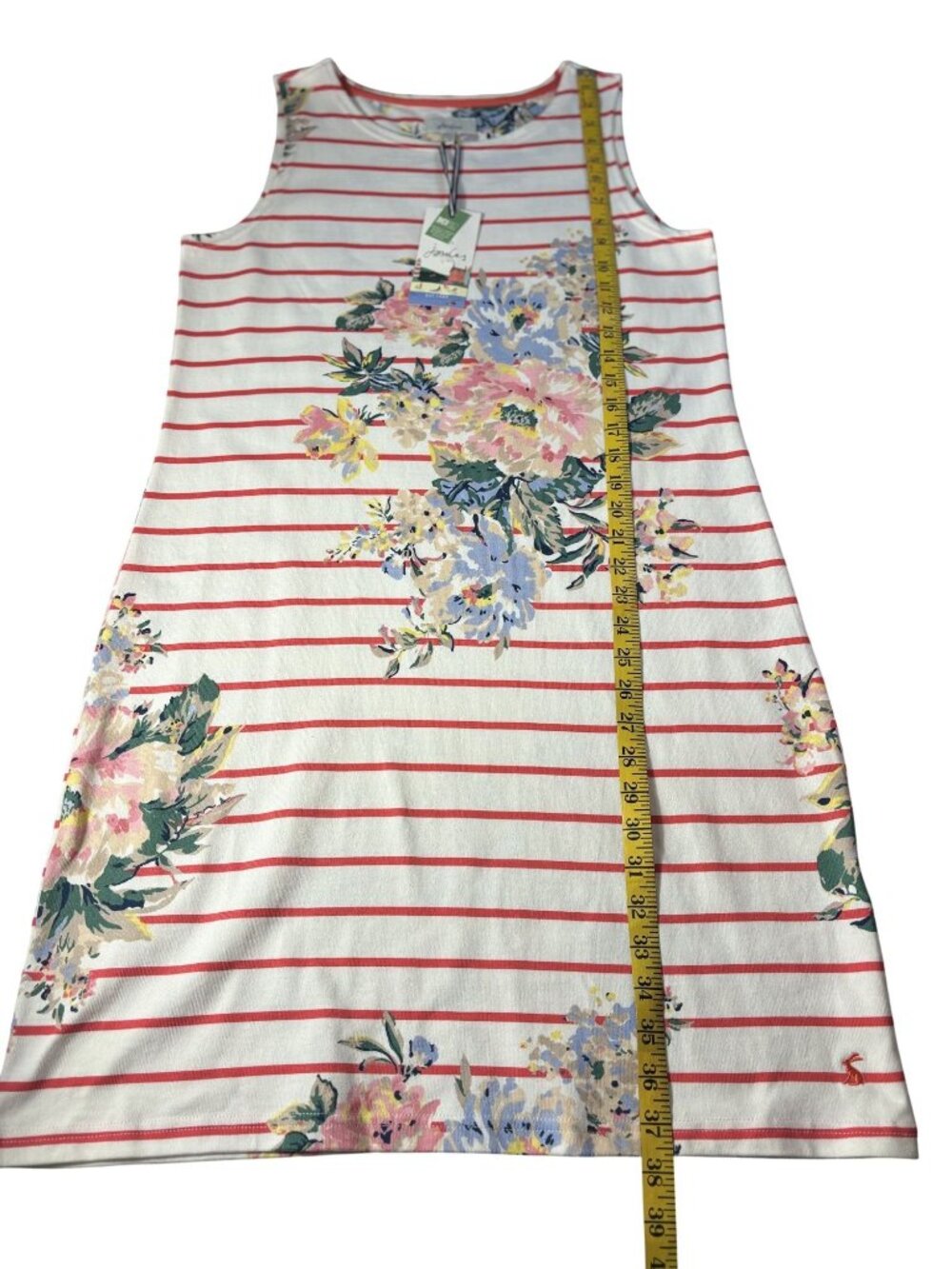 Joules Floral Stripe Sleeveless Dress UK = 14 US = 10 Cotton Lightweight Casual - Picture 6 of 12